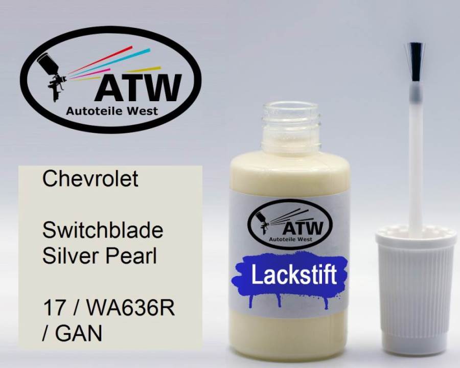 Chevrolet, Switchblade Silver Pearl, 17 / WA636R / GAN: 20ml Lackstift, von ATW Autoteile West.